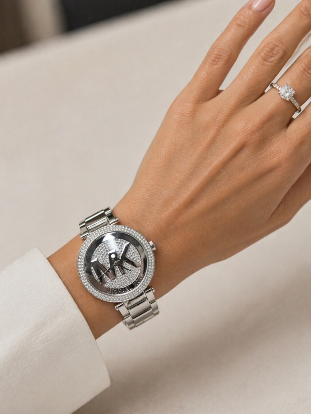 Michael Kors women's Silver Crystal MK Logo Watch